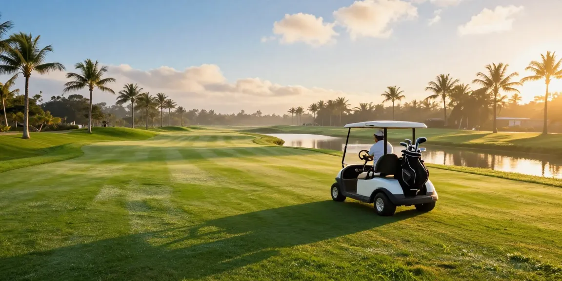 buy electric golf cart in a serene morning golf course setting