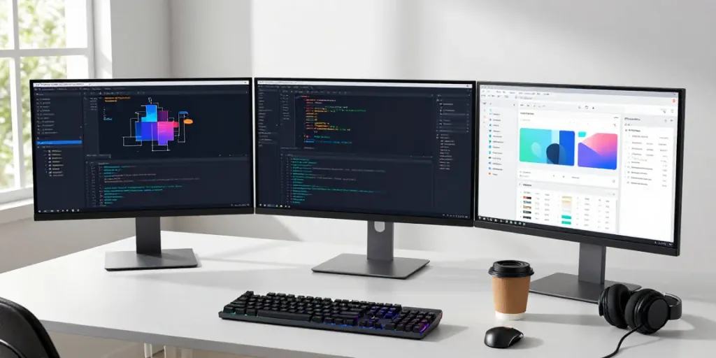 Register .co.uk domain with a modern workspace showcasing coding and development tools.